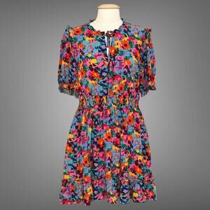Hudson Gray Womens Dress L Colorful Floral Smocked Peasant Mini Cottage Fun Girl